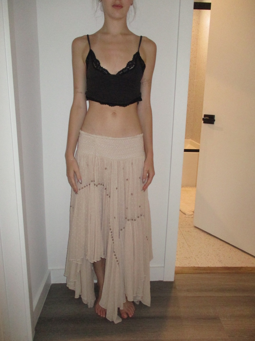 Free people destined Beige High-Low Bohemian Maxi Skirt🧚🏼